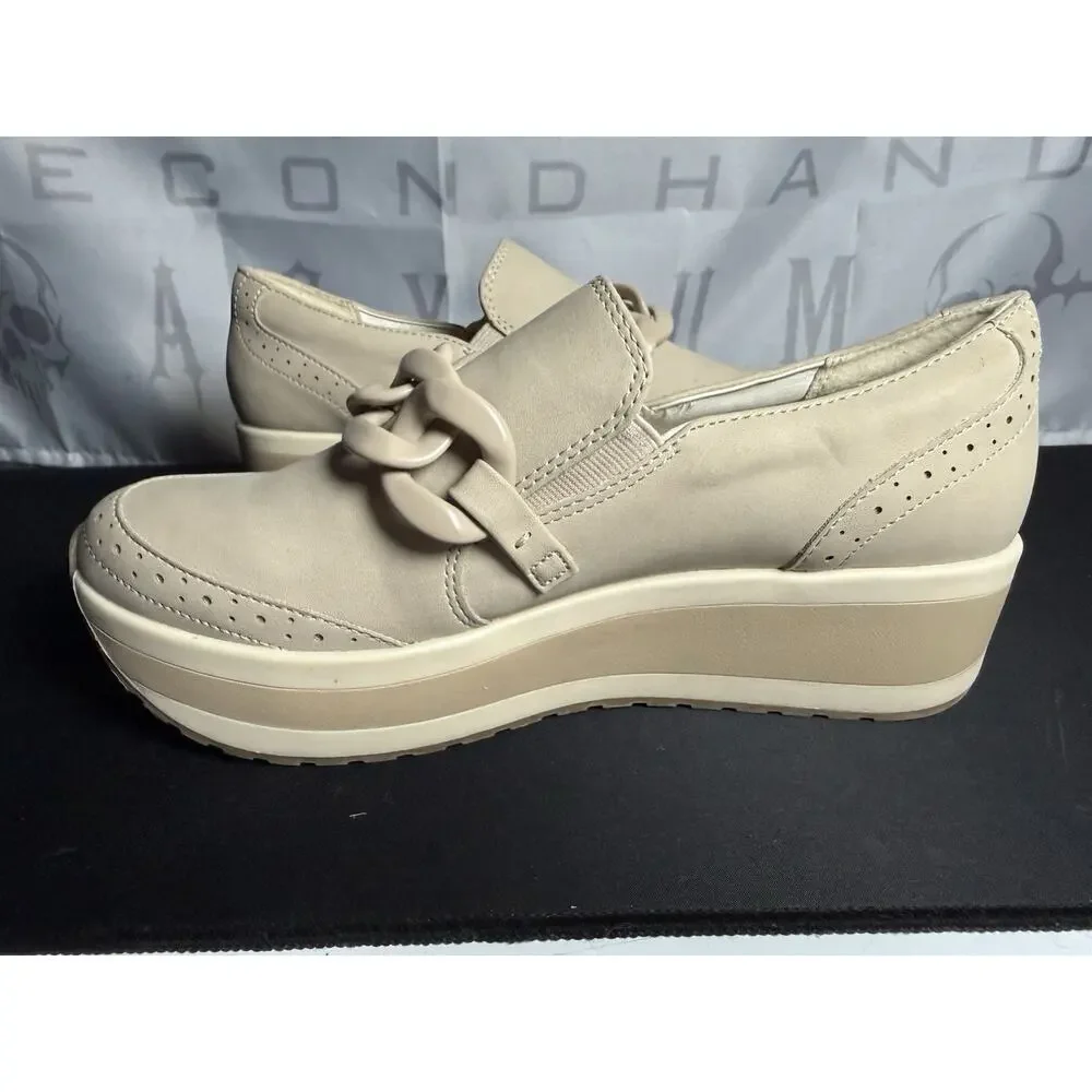 DV Dolce Vita Platform Loafers Beige Chain Slip On Shoes Women’s Size 9